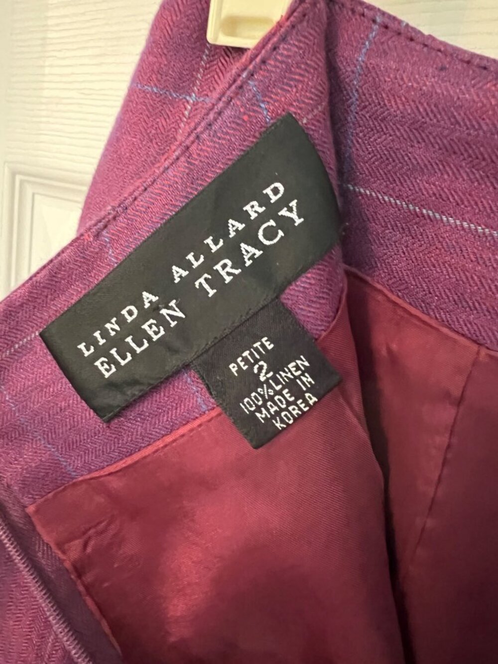 Vintage 90s Linda Allard Ellen Tracy Purple Linen Pencil Skirt 2 Petite Mini Off - Picture 6 of 9